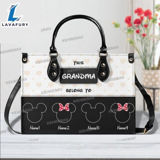 Custom Name Mickey This Grandma Belong To Leather Handbag