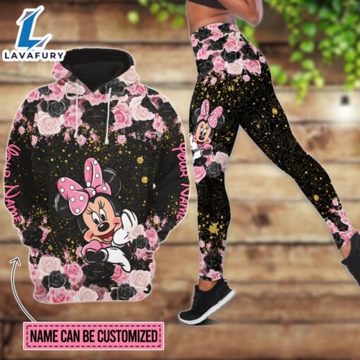 Custom Name Minnie Floral Hoodie And Leggings Set