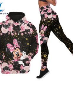 Custom Name Minnie Floral Hoodie And Leggings Set