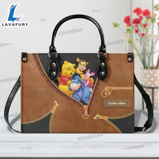 Custom Name Pooh & Friends Leather Handbag