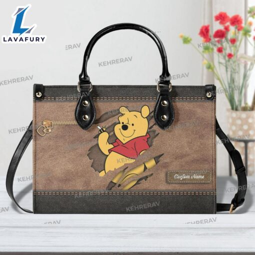 Custom Personalized Winnie The Pooh Leather Handbag