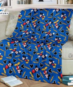 Disney Mickey Mouse Cute Emotionals Pattern In Blue Background Blanket