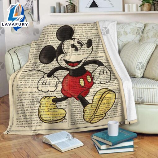 Disney Mickey Mouse In Vintage Book Page Background Blanket