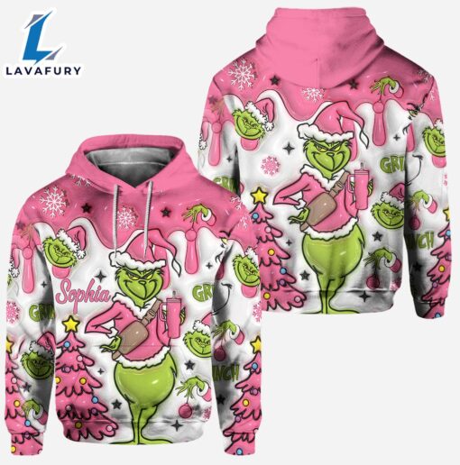 Grinch Pink Snowflakes Christmas – Personalized Hoodie and Leggings