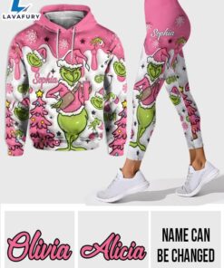 Grinch Pink Snowflakes Christmas - Personalized Hoodie and Leggings