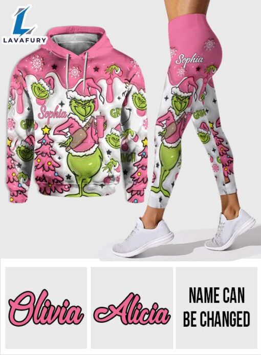 Grinch Pink Snowflakes Christmas – Personalized Hoodie and Leggings