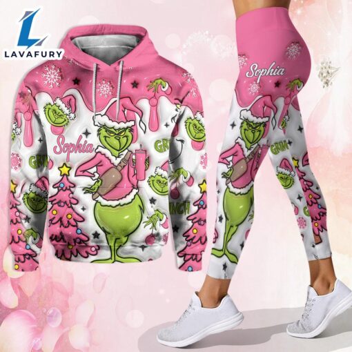 Grinch Pink Snowflakes Christmas – Personalized Hoodie and Leggings