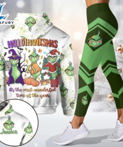 Happy Hallothanksmas - Personalized Grinch Christmas Hoodie and Leggings