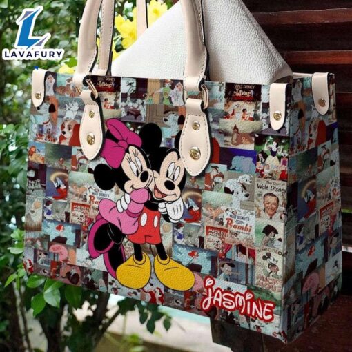 Mickey And Minne Custom Name Leather Handbag