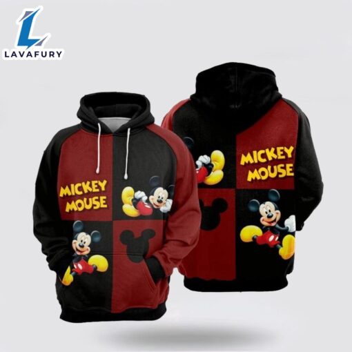 Mickey Mouse Black Red Over Print 3D Hoodie- Mickey 3D Shirts Gift