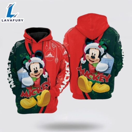 Mickey Mouse Celebrates Christmas Disney Red Green 3D Hoodie- Mickey 3D Shirts Gift