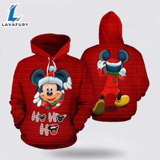 Mickey Mouse Christmas Ho Ho Ho Red Over Print 3D Hoodie- Mickey 3D Shirts Gift