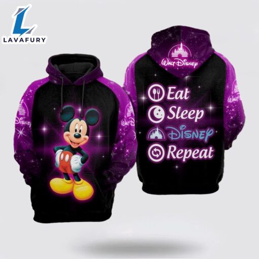 Mickey Mouse Eat Sleep Dn Repeat Galaxy Purple 3D Hoodie – Mickey 3D Shirts Gift