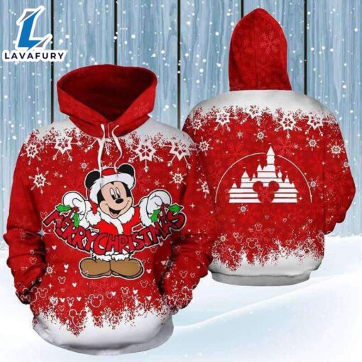 Mickey Mouse Santa Claus Snowflakes Merry Christmas Hoodie 3D Printed – Shirts Gift for Mickey Lovers