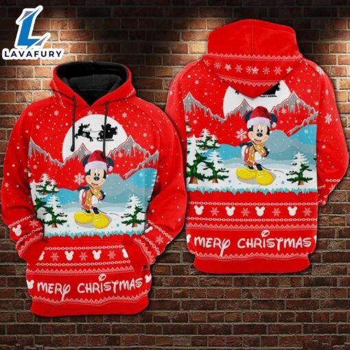 Mickey Mouse Santa In Winter Forest Merry Christmas Hoodie 3D Printed – Shirts Gift for Mickey Lovers