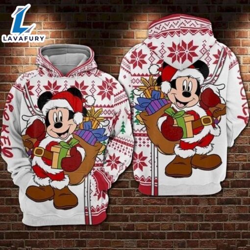 Mickey Santa Claus Carrying Xmas Gift Bag Ugly Christmas Hoodie 3D Printed