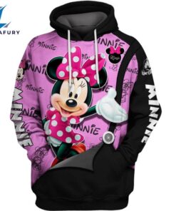 Minnie Mouse Text Print Hoodie And Leggings Set