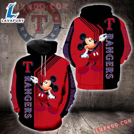 MLB Texas Rangers Mickey Mouse Pullover Hoodie AOP Shirt