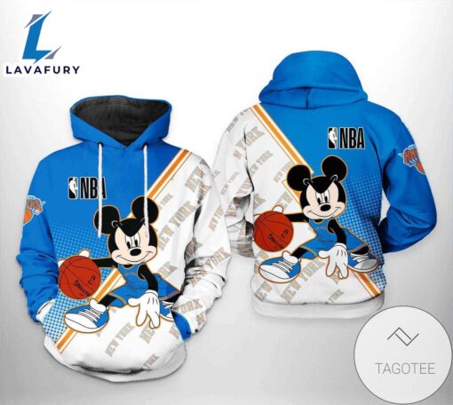 NBA New York Knicks White Blue Half Mickey Pullover Hoodie AOP Shirt