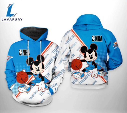 NBA Oklahoma City Thunder Blue White Mickey Pullover Hoodie AOP Shirt