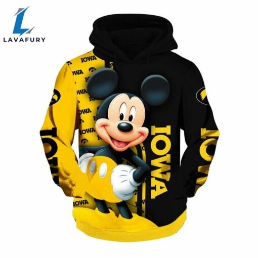 NCAA Iowa Hawkeyes Black Gold Mickey Mouse Pullover Hoodie AOP Shirt