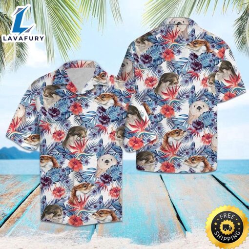 Otter Hibiscus Flower Hawaiian Shirt Summer Button Up