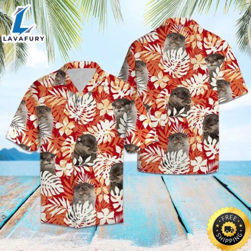 Otter Palm Leaves Hawaiian Shirt Summer Button Up