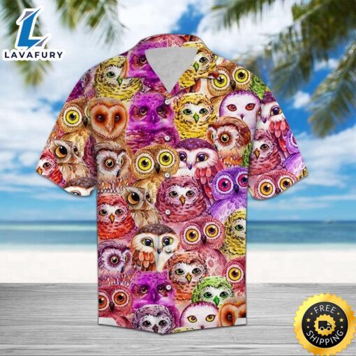 Owl Color Hawaiian Shirt Summer Button Up