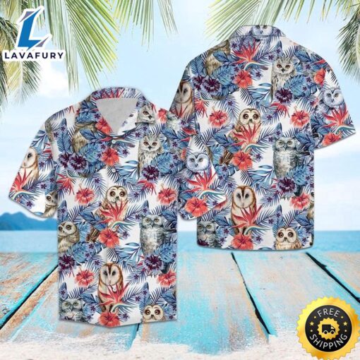 Owl Hibiscus Flower Hawaiian Shirt Summer Button Up