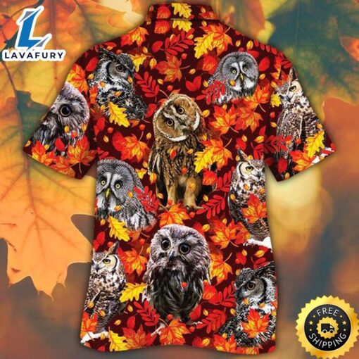 Owl Horse Lovers Autumn Red Leaves Hawaiian Shirt