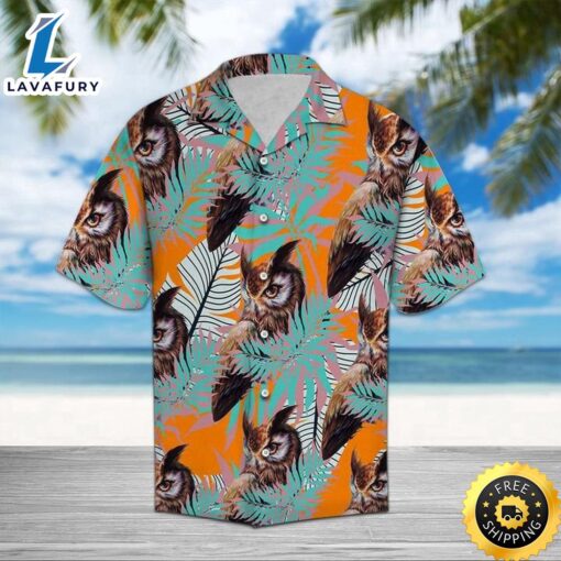 Owl Tropical Pattern Hawaiian Shirt Summer Button Up