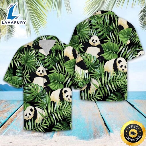 Panda Green Tropical Leaves Hawaiian Shirt Summer Button Up