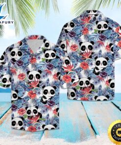 Panda Hawaiian Shirt Summer Button…