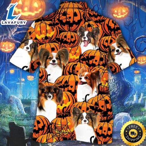 Papillon Dog Halloween Pumpkin Hawaiian Shirt