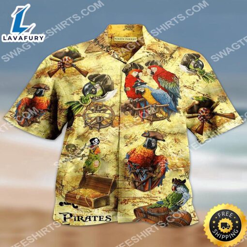 Parrot And Pirate Map All Over Printing Hawaiian Shirt