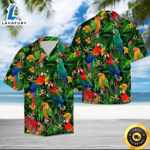 Parrot Tropical Wild Flower Hawaiian Shirt Summer Button Up