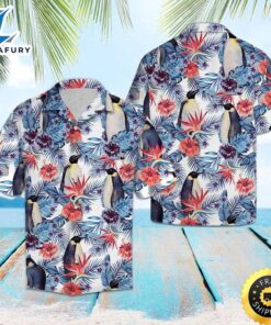 Penguin Hawaiian Shirt Summer Button…