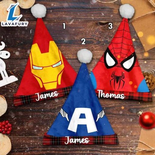 Personalize Superhero Movie Christmas Santa Hat, Iron Man Captain American