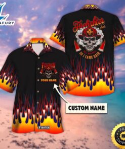 Personalized Firefighter Skull Flame Hawaiian…