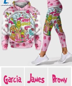 Pink Christmas - Personalized Grinch Stole Christmas Hoodie and Leggings