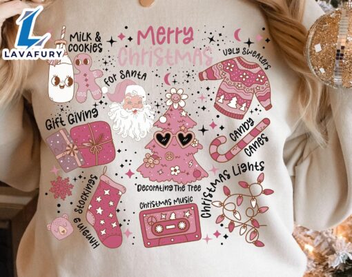 Retro Trendy Christmas Shirt, Pink Christmas For Girls