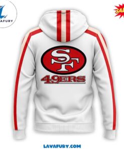 San Francisco 49ers White Hoodie with Red Stripes on the Sleeves