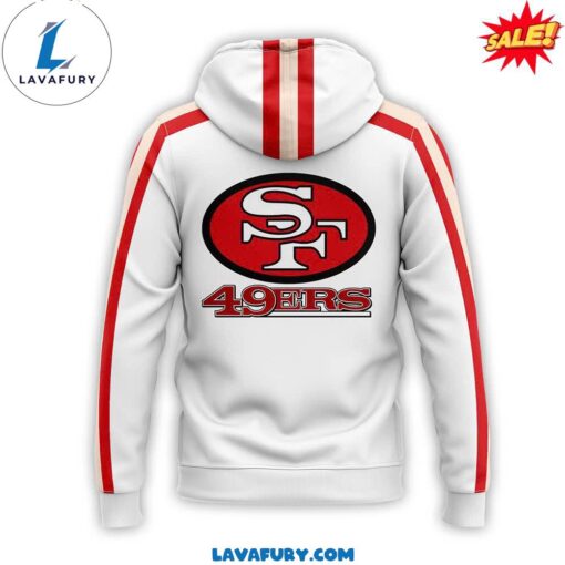 San Francisco 49ers White Hoodie with Red Stripes on the Sleeves