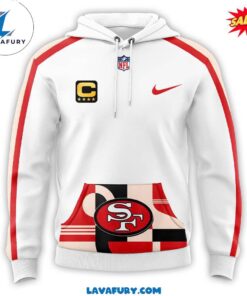 San Francisco 49ers White Hoodie with Red Stripes on the Sleeves