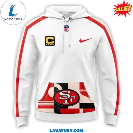 San Francisco 49ers White Hoodie with Red Stripes on the Sleeves