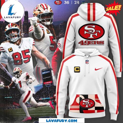 San Francisco 49ers White Hoodie with Red Stripes on the Sleeves