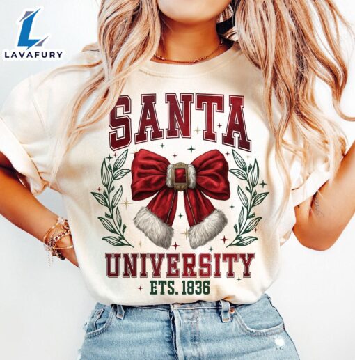 Santa University, Christmas Coquette Bow, Christmas Santa Bow Shirt