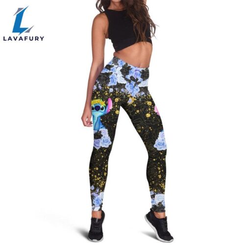 Stitch Custom Floral Character Hoodie And Leggings Set