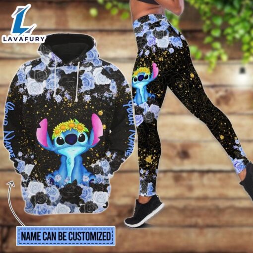 Stitch Custom Floral Character Hoodie And Leggings Set