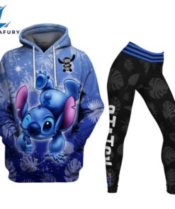 Stitch Ohana Castle Glitter Hoodie And Leggings Combo